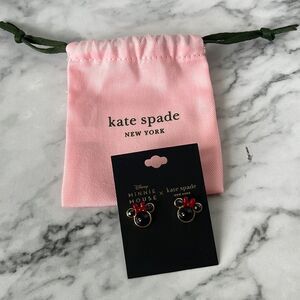 Kate Spade Disney Minnie Mouse Earrings Novelty Studs Red Black New + Dust Bag